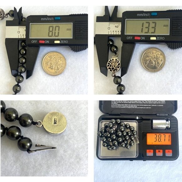 Sterling Silver 925 Knotted Single Strand 8MM Round Green Pearl Necklace 17" - Picture 10 of 16